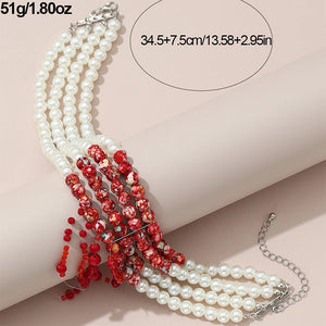 Halloween Blood Pattern Pearl Necklace Multi-Layer Beaded Short Necklace