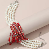 Halloween Blood Pattern Pearl Necklace Multi-Layer Beaded Short Necklace
