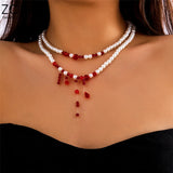 Halloween Blood Pattern Pearl Necklace Multi-layer Red Acrylic Beaded
