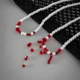 Halloween Blood Pattern Pearl Necklace Multi-layer Red Acrylic Beaded