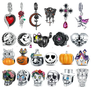 Halloween Bracelet Beads S925 Sterling Silver Skull Charm for Women