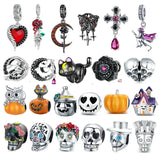 Halloween Bracelet Beads S925 Sterling Silver Skull Charm for Women