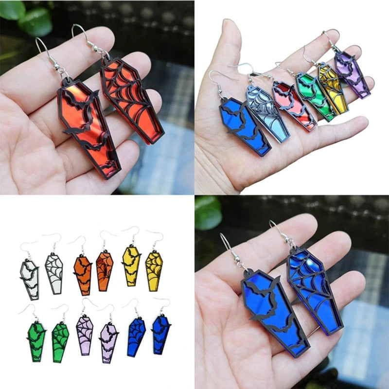 Halloween Coffin Shape Earring Hollow Bat Horror Earrings