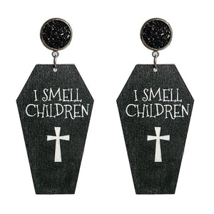 Halloween Coffin Shape Earring Wooden Grave Horror Stud Earrings