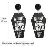 Halloween Coffin Shape Earring Wooden Grave Horror Stud Earrings