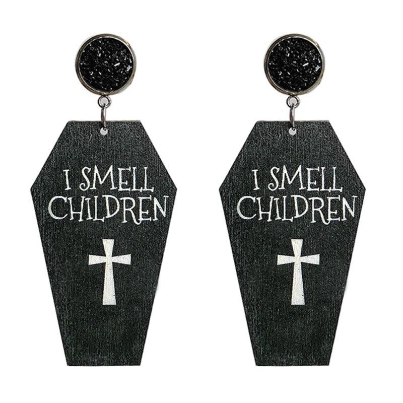 Halloween Coffin Shape Earring Wooden Grave Horror Stud Earrings