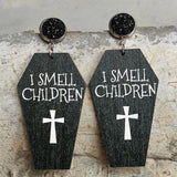 Halloween Coffin Shape Earring Wooden Grave Horror Stud Earrings