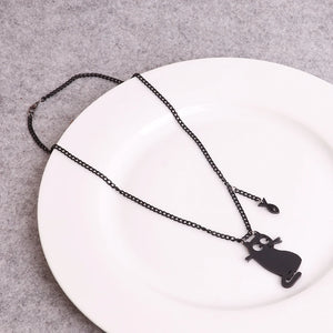 Halloween Cat & Fish Acrylic Pendant Necklace Chain Choker Women's Jewelry