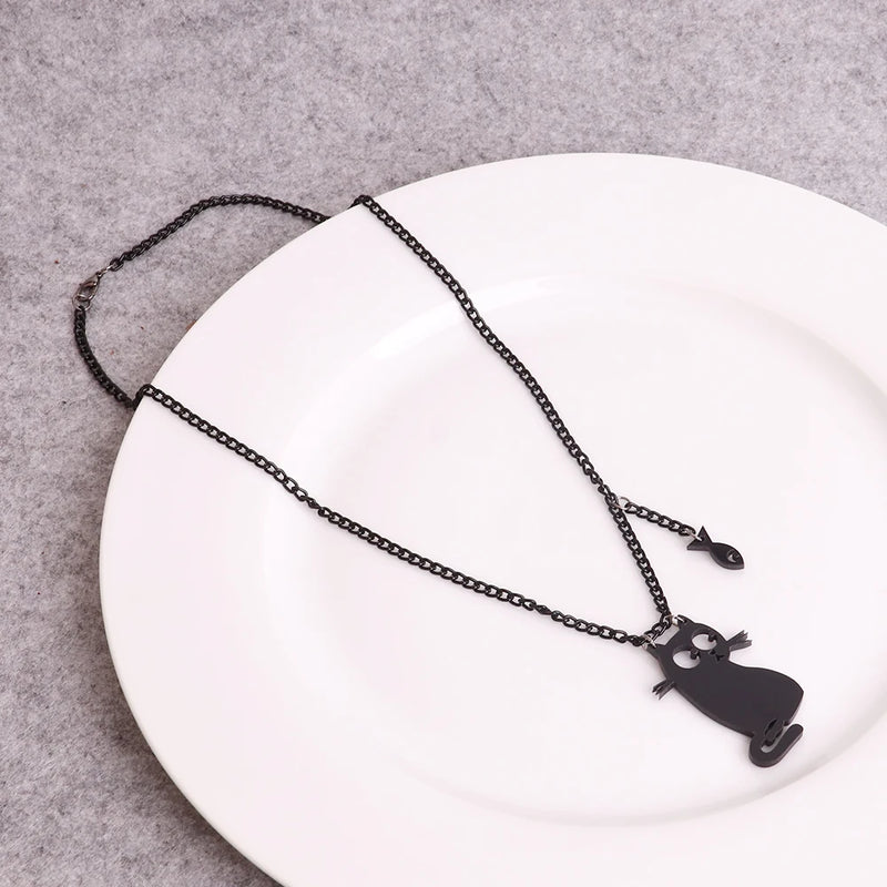 Halloween Cat & Fish Acrylic Pendant Necklace Chain Choker Women's Jewelry