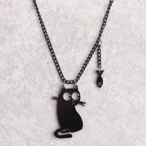 Halloween Cat & Fish Acrylic Pendant Necklace Chain Choker Women's Jewelry