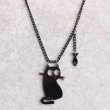 Halloween Cat & Fish Acrylic Pendant Necklace Chain Choker Women's Jewelry
