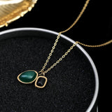 Green Stone Pendant Stainless Steel Necklace for Women