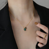Green Stone Pendant Stainless Steel Necklace for Women