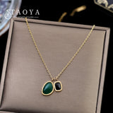 Green Stone Pendant Stainless Steel Necklace for Women