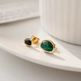 Green Stone Pendant Stainless Steel Necklace for Women