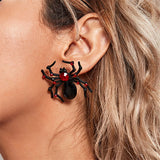 Red Zircon Spider Stud Earrings for Halloween Party