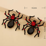 Red Zircon Spider Stud Earrings for Halloween Party