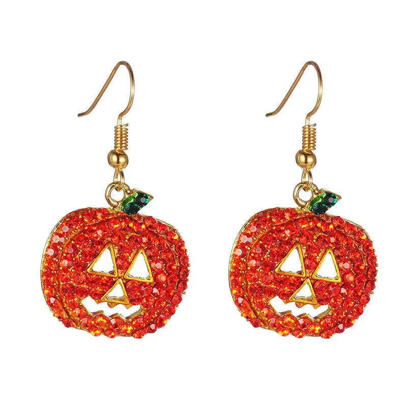 Cartoon Pumpkin Dangle Earrings Zircon Drop Jewelry Halloween Party Gift