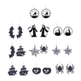 Spooky Pumpkin Cat Web Drop Earrings Gothic Jewelry