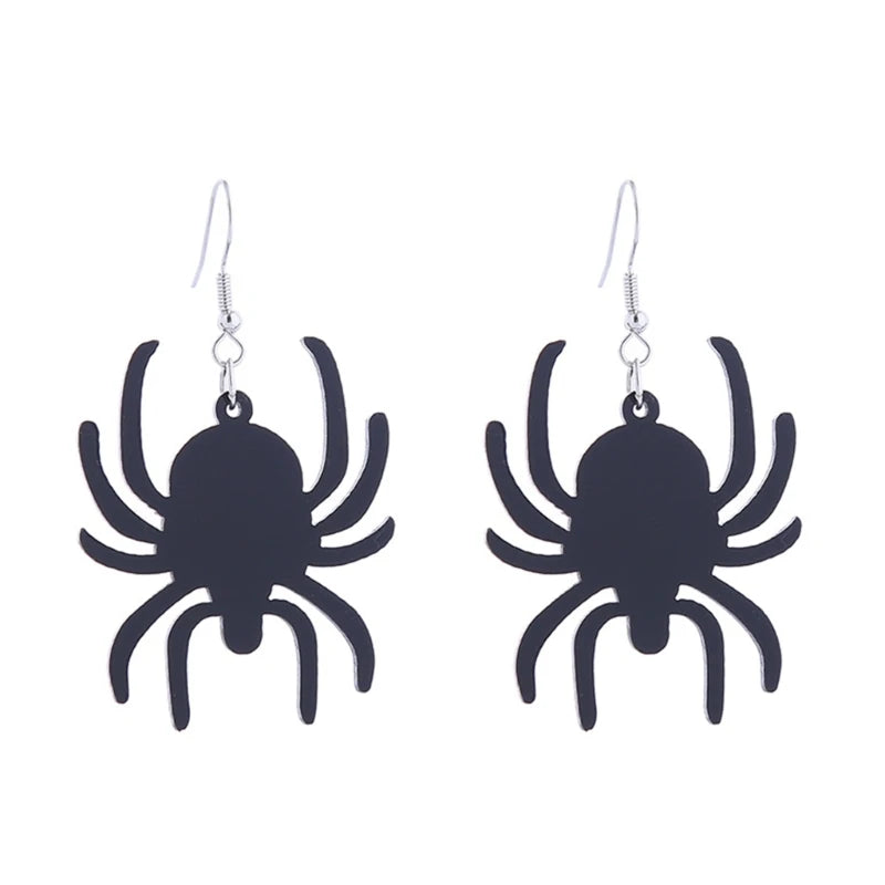 Spooky Pumpkin Cat Web Drop Earrings Gothic Jewelry