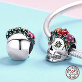 Enamel Skull Beads Halloween Charm 925 Sterling Silver Jewelry