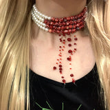 Halloween Faux Pearl Blood Tiered Necklace Goth Jewellery