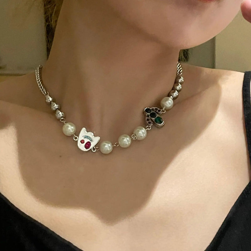 Halloween Ghost Necklaces Scary Funny Creative Pearl Crystals Cactus Pendant Sho