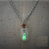 Glow Tiny Ghost in A Bottle Pendant Necklace Luminous Halloween Jewelry