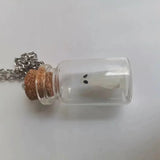 Glow Tiny Ghost in A Bottle Pendant Necklace Luminous Halloween Jewelry