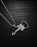 Skull Guitar Men Pendant Necklace Stainless Steel Skeleton Punk Jewelry