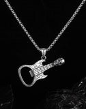 Skull Guitar Men Pendant Necklace Stainless Steel Skeleton Punk Jewelry
