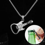 Skull Guitar Men Pendant Necklace Stainless Steel Skeleton Punk Jewelry