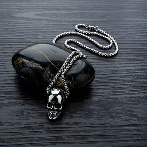 Goth Skull Head Pendant Necklace Stainless Steel Skeleton Punk Male Chain
