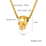 Goth Skull Head Pendant Necklace Stainless Steel Skeleton Punk Male Chain