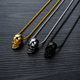 Goth Skull Head Pendant Necklace Stainless Steel Skeleton Punk Male Chain