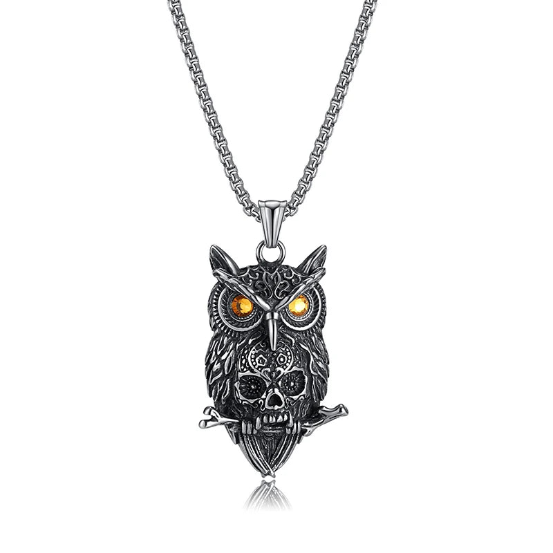 Gothic Viking Owl Skull Men's Pendant Necklace