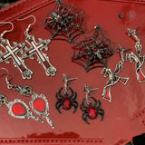 Gothic Dark Red Zircon Cross Spider Stud Earrings Sweet Punk Accessories