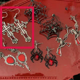 Gothic Dark Red Zircon Cross Spider Stud Earrings Sweet Punk Accessories