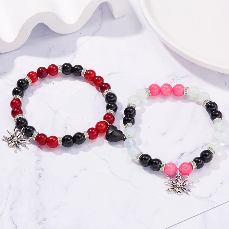 Halloween Magnetic Beaded Bracelet Couple Spider Charm Gift