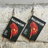 Halloween Horror Wood Book Cover Earrings