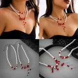 Halloween Blood Pearl Necklace Red pearl Multilayer Necklace