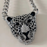 Halloween Leopard Head Iced Out Pendant Necklace Cuban Link Chain Gothic Jewelry