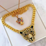 Halloween Leopard Head Iced Out Pendant Necklace Cuban Link Chain Gothic Jewelry