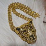 Halloween Leopard Head Iced Out Pendant Necklace Cuban Link Chain Gothic Jewelry