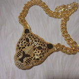 Halloween Leopard Head Iced Out Pendant Necklace Cuban Link Chain Gothic Jewelry