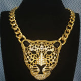 Halloween Leopard Head Iced Out Pendant Necklace Cuban Link Chain Gothic Jewelry