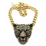 Halloween Leopard Head Iced Out Pendant Necklace Cuban Link Chain Gothic Jewelry