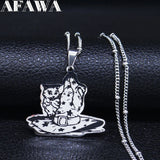Halloween Magic Hat Cat Silver Stainless Steel Statement Necklace