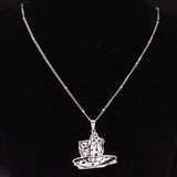 Halloween Magic Hat Cat Silver Stainless Steel Statement Necklace