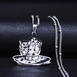 Halloween Magic Hat Cat Silver Stainless Steel Statement Necklace